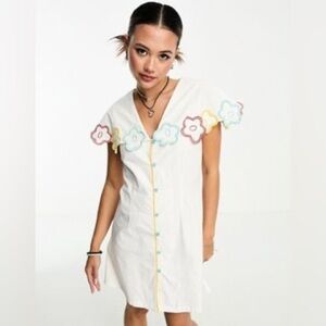 NATIVE YOUTH White Mini Dress with Multicolor Floral Accents